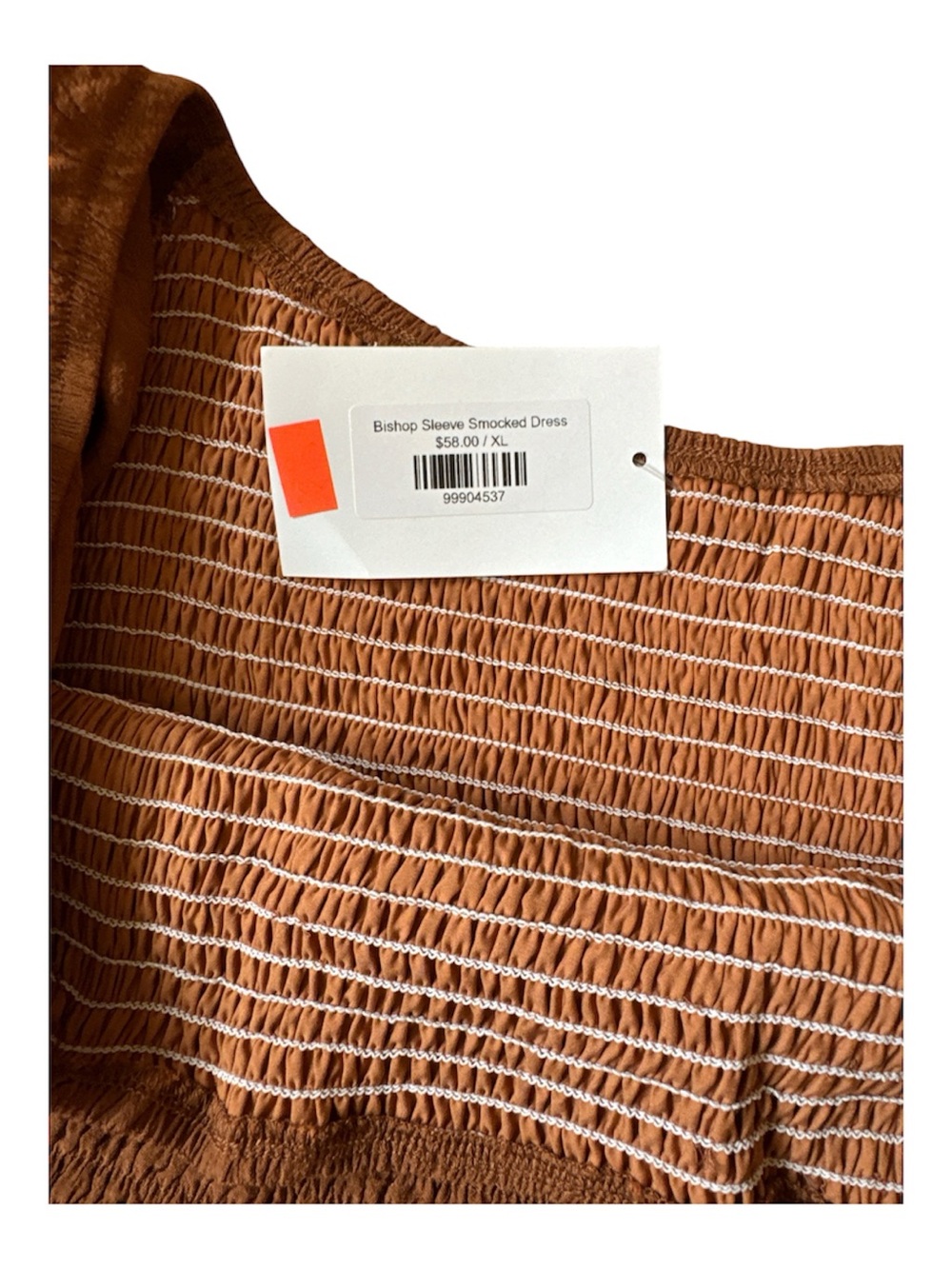 Women’s Tiered Smocked Bodice Long Sleeve Dress - Rust Brown - Picture 2 of 3